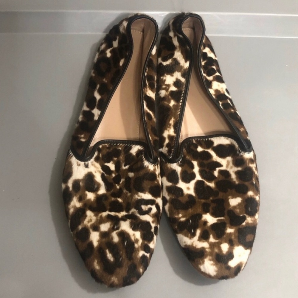 J. Crew Leopard Print Fur Slip On Loafers.  Size 7.